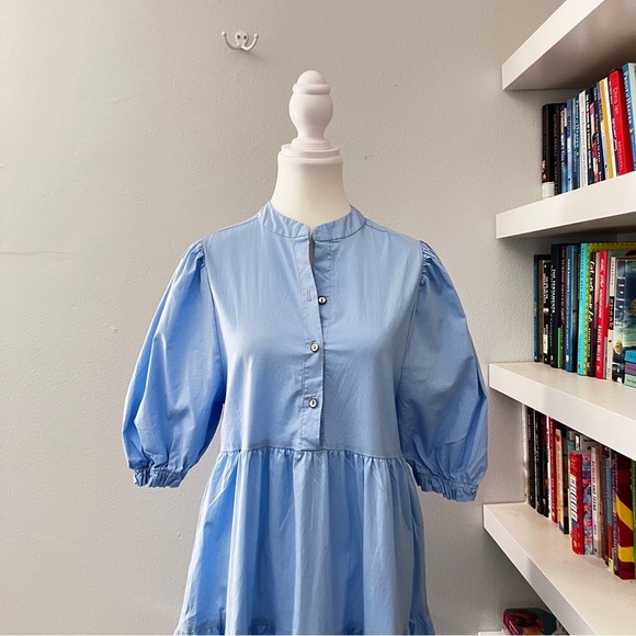 Karlie Blue Tier Puff Sleeve Maxi Dress Sz small - Picture 2 of 12